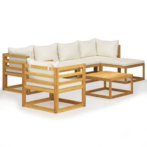 Maison Exclusive - Trädgårdsmöbler 7 delar med kuddar Creme Solid akaciaträ