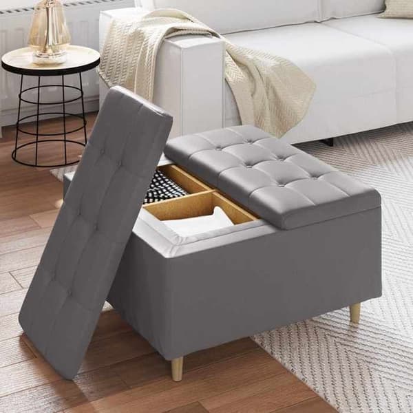 Maison Exclusive - Ottoman med förvaring Grå 80 x 80 x 45 cm Syntetläder