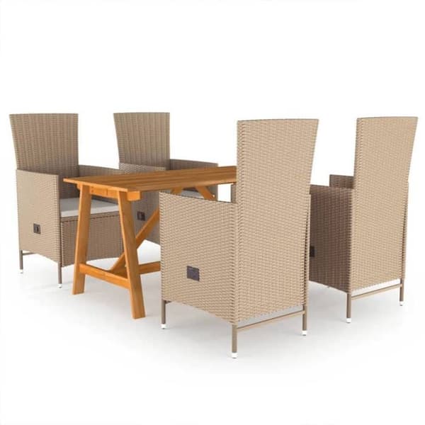 Maison Exclusive - 5 osan puutarhapöytäryhmä Beige Beige (stolar); vit krämkudde