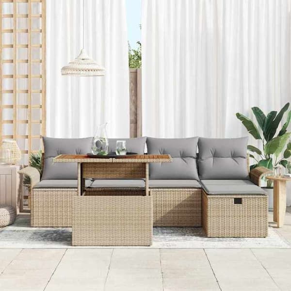 Trädgårdsmöbelset - EXKLUSIV HEM - 6 delar - Beige - Polyrotin & akacia - Modulär med förvaring beige