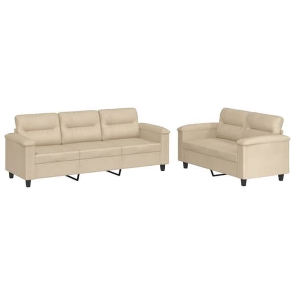 Maison Exclusive - Set med 2 soffor med kuddar i crème mikrofiber tyg Grädde