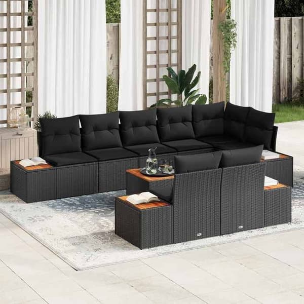 Maison Exclusive - 8-delars trädgårdsoff-set 8-sits svart Svart