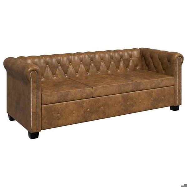 Maison Exclusive - Chesterfield soffa 3 platser i konstläder brun
