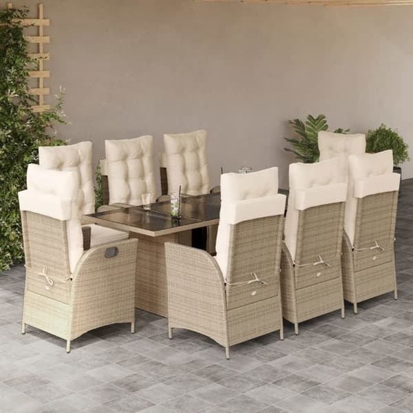 Maison Exclusive - Puutarhakalusteryhmä ja tyynyt 9 kpl beige Polyrottinki