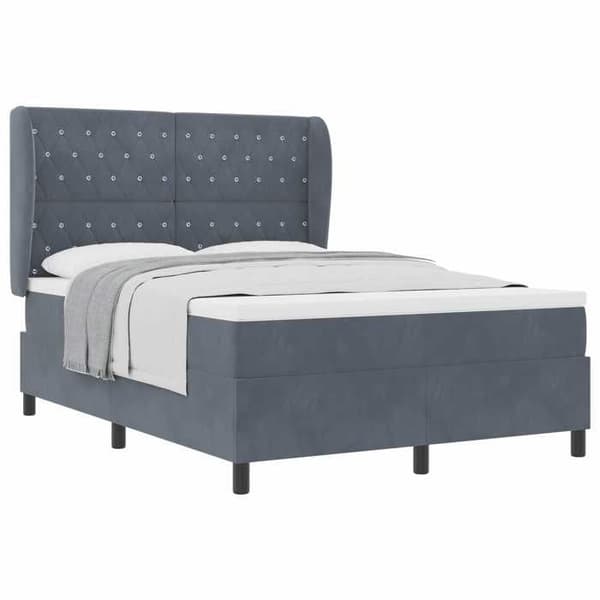 Ljust sängbotten - MAISON EXCLUSIVE - 200 x 160 cm - Mörkgrå sammet - Sänggavel 2 höjder - Medium fasthet fjädersäng Mörkgrå