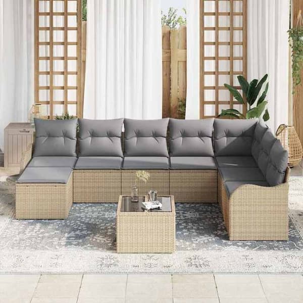 Maison Exclusive - 9 osan beige polyrottinkinen puutarhakalustesetti