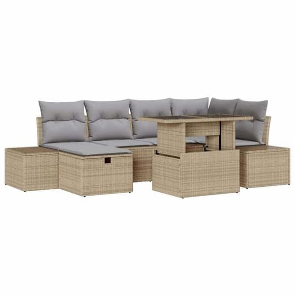 Maison Exclusive - 7-delars trädgårdsoff-set i beige polyrotting