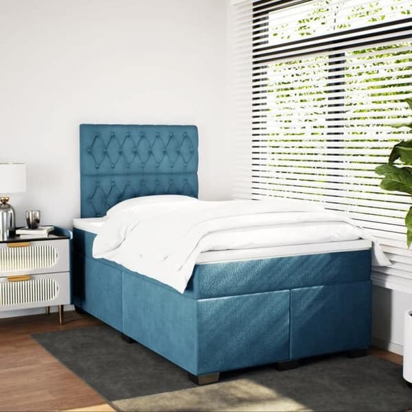 Maison Exclusive - Sänkyyn tarkoitetut lamellit ja sininen patja 120x190 cm sametti
