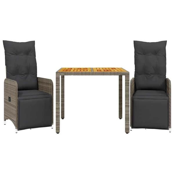 Bistro sæt - MAISON EXCLUSIVE - 3 dele - Grå puder - Poly rattan - Akacietræ bord grå