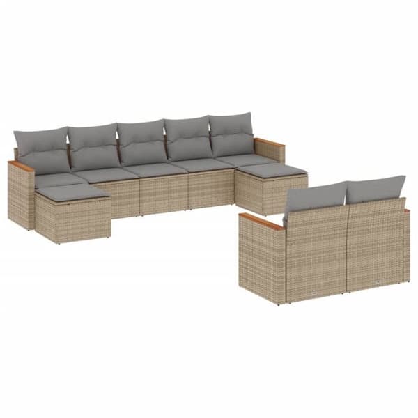 Maison Exclusive - Trädgårdsmöbler med kuddar 9 delar beige flätad resin
