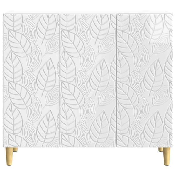 Buffet - EKSKLUSIVT HUS - 89 x 34,5 x 80 cm - Hvid glans - Ingeniørtræ - Eucalyptus ben Strålande vit