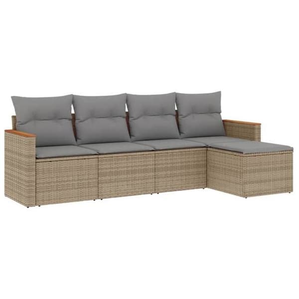 Maison Exclusive - Trädgårdsmöbler med kuddar 5 delar beige flätad resin