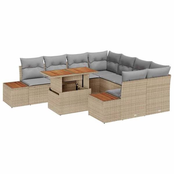 Maison Exclusive - 9-delars trädgårdsoff-set i beige polyrotting