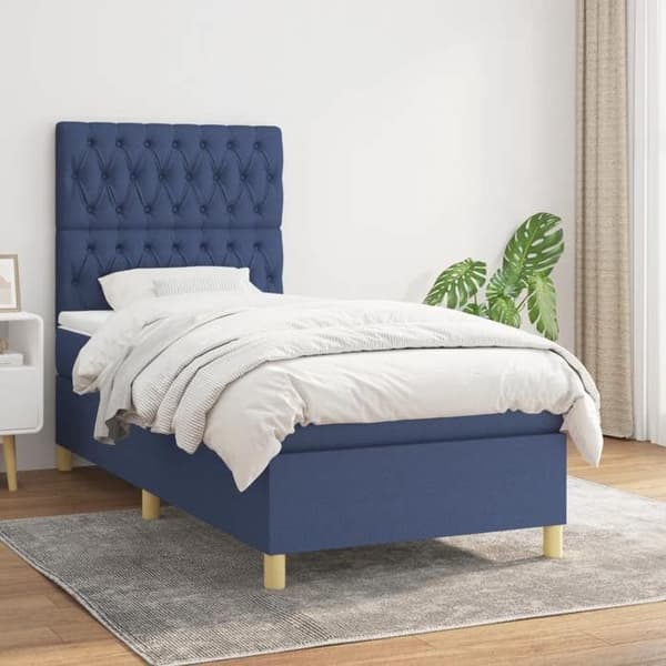Maison Exclusive - Sengestel med springmadras Blå 90x200 cm Stof