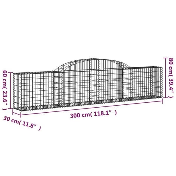 Gabionkorgar - Arqués 30 st - 300×30×60/80 cm - Galvaniserat järn - Tråd 3,5 mm silver-