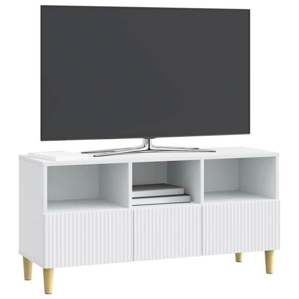 TV-møbel - MAISON EXCLUSIVE - Rektangulær - Hvid - Brune ben - Ingeniørtræ Marron (fötter)