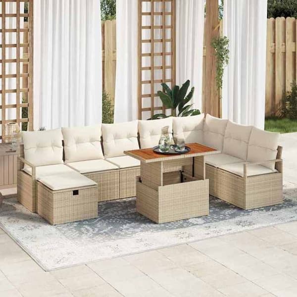 Maison Exclusive - 9 osan beige polyrottinkinen puutarhakalustesetti