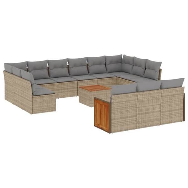 Maison Exclusive - Trädgårdsmöbler med kuddar 14 delar beige flätad resin