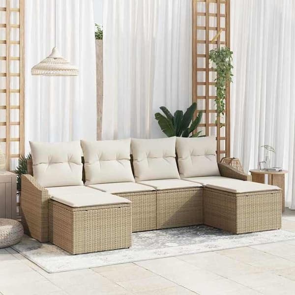 Havemøbel sæt - MAISON EXCLUSIVE - 6 dele - Poly rattan - Stålramme - Modulær med opbevaring Beige och kräm