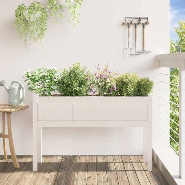 Jardiniär - EXKLUSIV HEM - 110x31x70 cm - Massivt furu - Vit - Rektangulär Vit