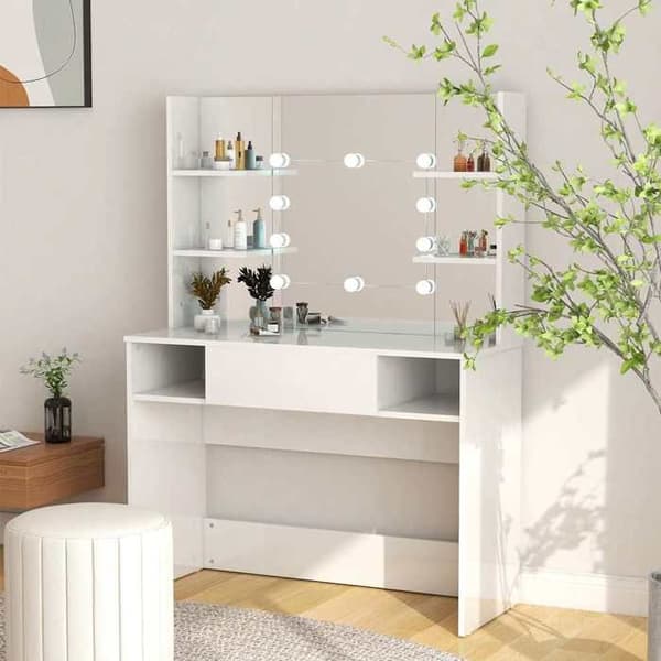 Maison Exclusive - Sminkbord med LED-belysning MDF Vit blank Strålande vit