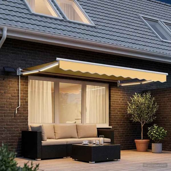 Maison Exclusive - Manuell markis med solenergi LED 3,5 x 2,5 m Sand Sand