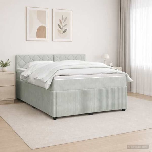 Maison Exclusive - Boxspring seng med madras Lys grå 140 x 200 cm Velour Ljusgrått