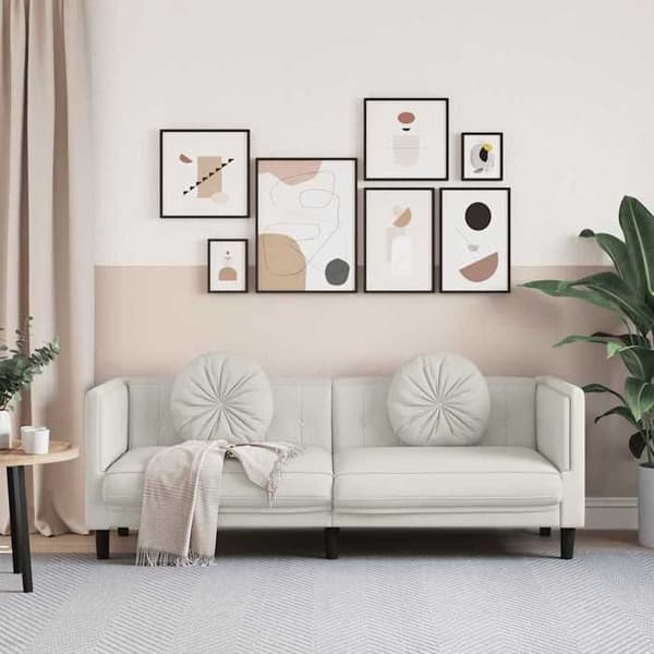 Maison Exclusive - Soffa med kuddar 3 platser kräm sammet Grädde