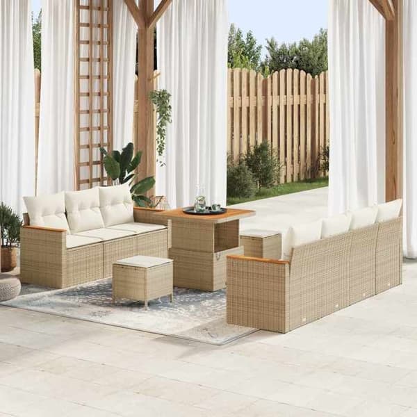 Maison Exclusive - 10 osan puutarhakalustesetti, beige polyrottinki