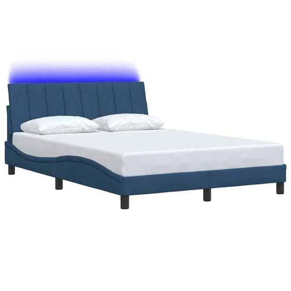 Sengestel - EKSKLUSIV HUS - Hanko - 120x200 cm - Blå stof - Indbyggede LED Blå