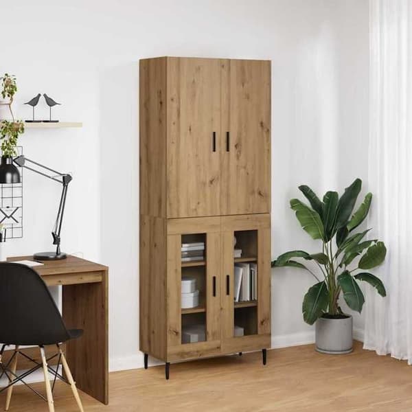 Buffé hög - EXKLUSIVT HUS - 2 delar - Ingenjörsträ & glas - Brun - 69,5×34×180 cm