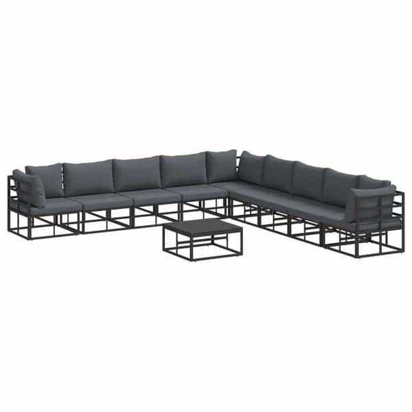 Maison Exclusive - 10-delars trädgårdsoff-set i svart aluminium