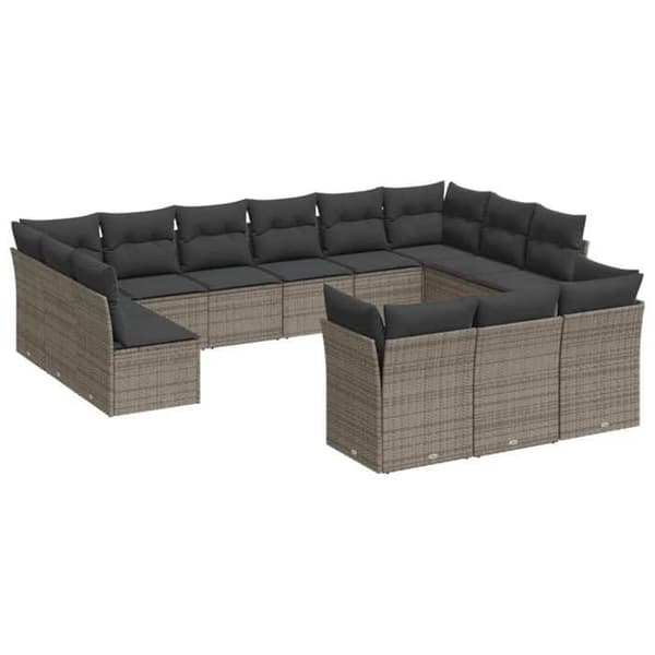 Maison Exclusive - Trädgårdsmöbler med kuddar 13 delar grå flätad resin