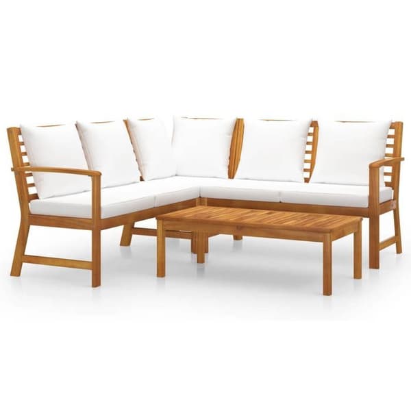Maison Exclusive - Havegruppe 4 stk med cremefarvede puder i solid akacietræ