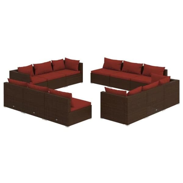 Maison Exclusive - Trädgårdsmöbler 12 delar med kuddar Flätad resin Brun brun