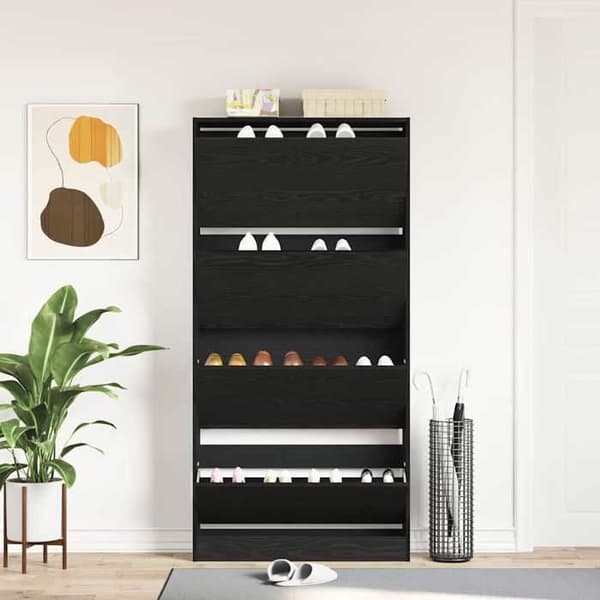 Skoopbevaring - EKSKLUSIV HUS - 80 x 21 x 163,5 cm - Ingeniørtræ - Sort - Svingdøre