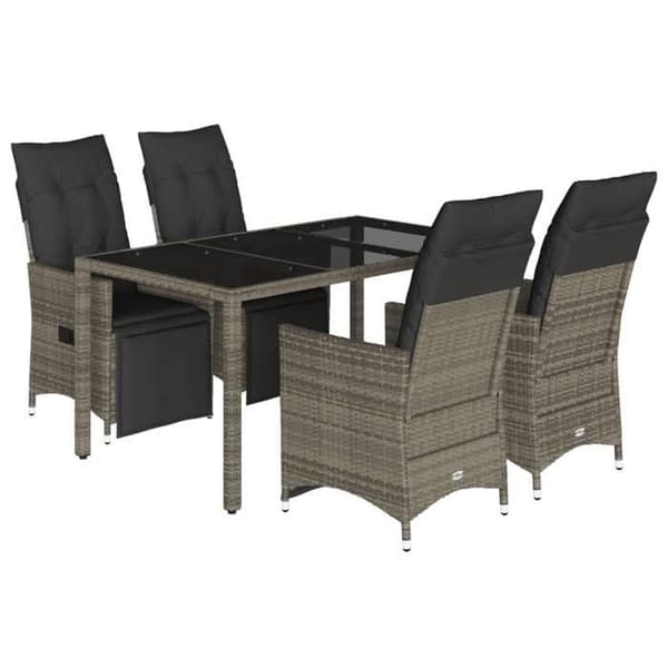 Maison Exclusive - Trädgårdsbistro-set 5 delar med gråa kuddar i polyrotting