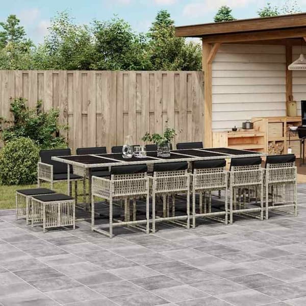 Havemøbel sæt - MAISON EXCLUSIVE - 15 dele - poly rattan lys grå - hærdet glas bordplade - foldbare rygge Ljusgrått