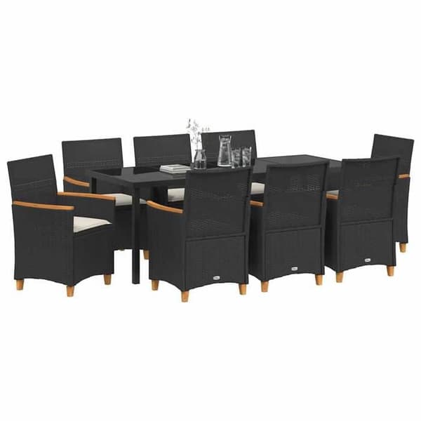 Maison Exclusive - 9 pc have spisebordssæt i sort polyrotin Svart