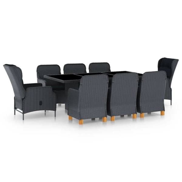Maison Exclusive - Matgrupp 9 delar med kuddar i mörkgrå flätad resin