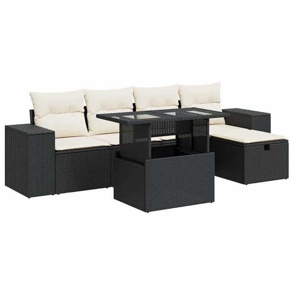 Maison Exclusive - Havegruppe 6 stk med sorte puder i flettet harv