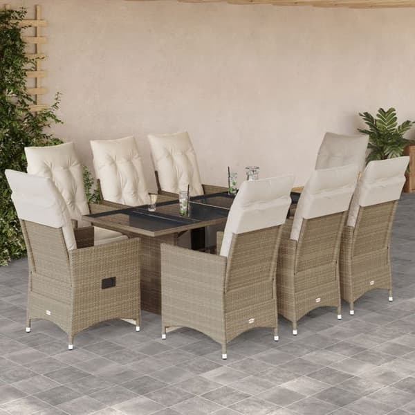 Maison Exclusive - 9 osan puutarhaterassikalusto beige polyrottinkityynyillä