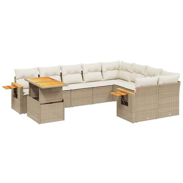 Maison Exclusive - Trädgårdsmöbler med kuddar 10 delar beige flätad resin