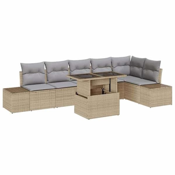 Trädgårdsmöbler - EXKLUSIVT HUS - Set 7 delar - Polyrotin - Justerbart bord - Beige & ljusgrå Beige och Ljusgrå