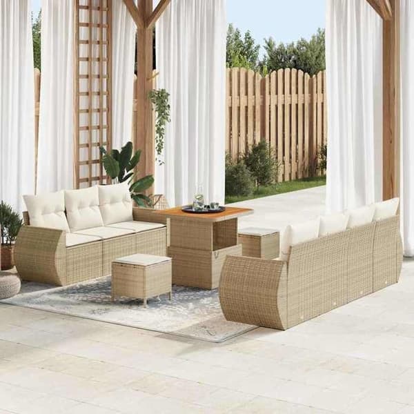 Maison Exclusive - 10-delars trädgårdsoff-set i beige polyrotting beige