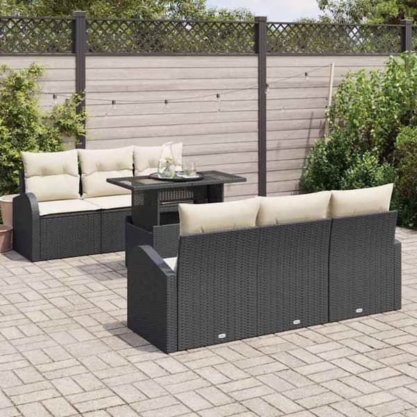 Trädgårdsmöbler - EXKLUSIVT HUS - Rektangulär - Svart - Poly rattan - Bord i härdat glas Svart