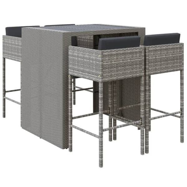 Havemøbel sæt - Eksklusivt hus - 5 stk - Grå poly rattan - Glas bord grå