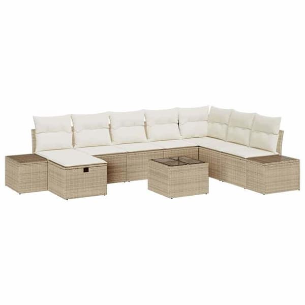 Maison Exclusive - 9-delars trädgårdsoff-set i beige polyrotting