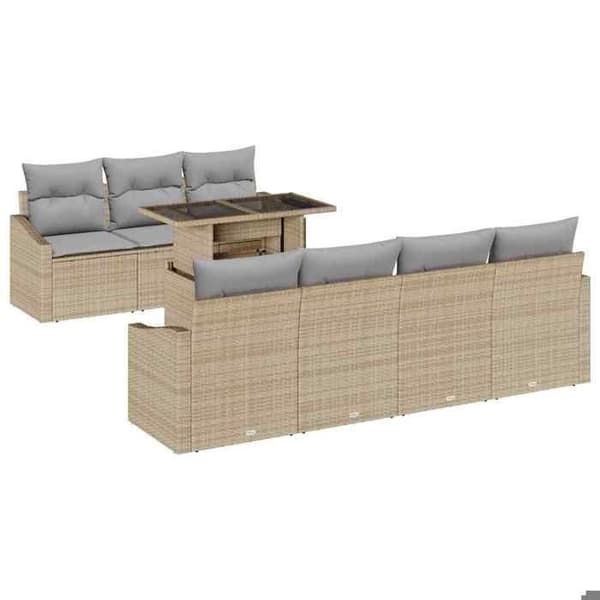 Maison Exclusive - 8 osan puutarhakalustesetti, vaaleanbeige ja vaaleanharmaa polyrottinki
