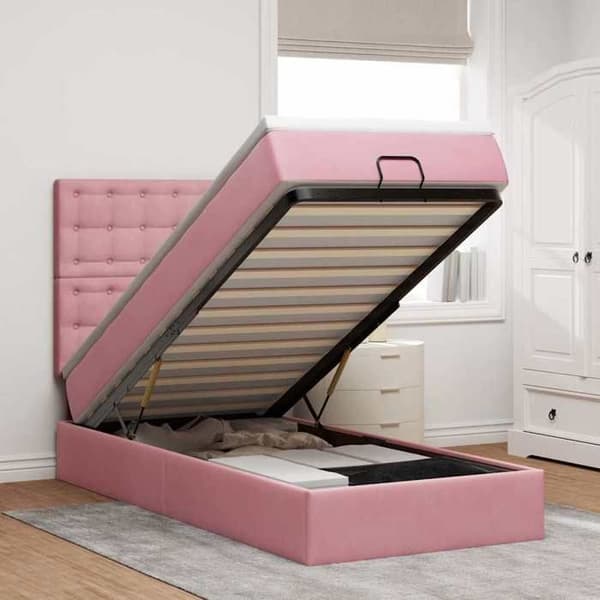 Ottoman sengestel - Eksklusiv Hus - Velour - 80x200 cm - Hydraulisk opbevaring rosa